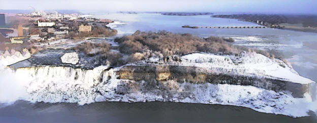 American Falls and Goat Island in Winter from Skylon Tower